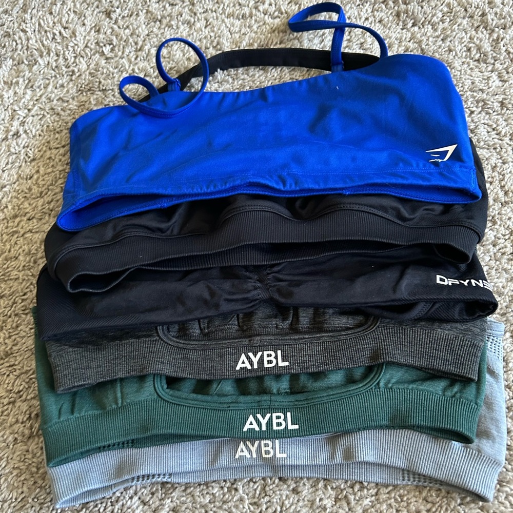 LOT OF 6 AYBL and DFYNE Women's Bra Set - Blue, Black, Gray, Green LARGE